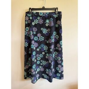 Sag Harbor Petite Black Floral Midi Skirt Elastic Waist A Line Women's
